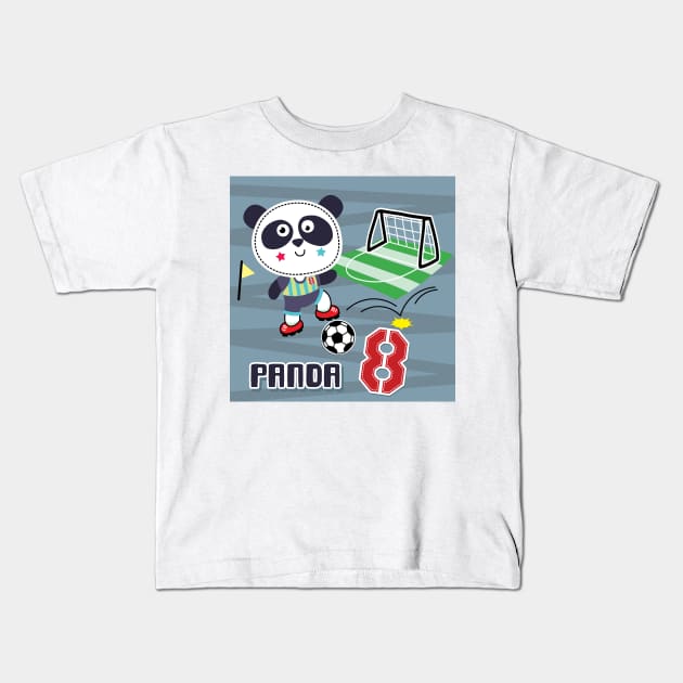 panda plays football 8 Kids T-Shirt by TulipDesigns